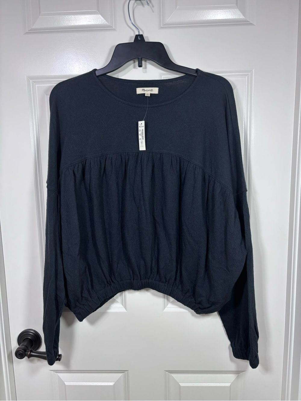NWT Madewell Long Sleeve Lightspun Gathered Hem Pullover Top Women’s S Black
